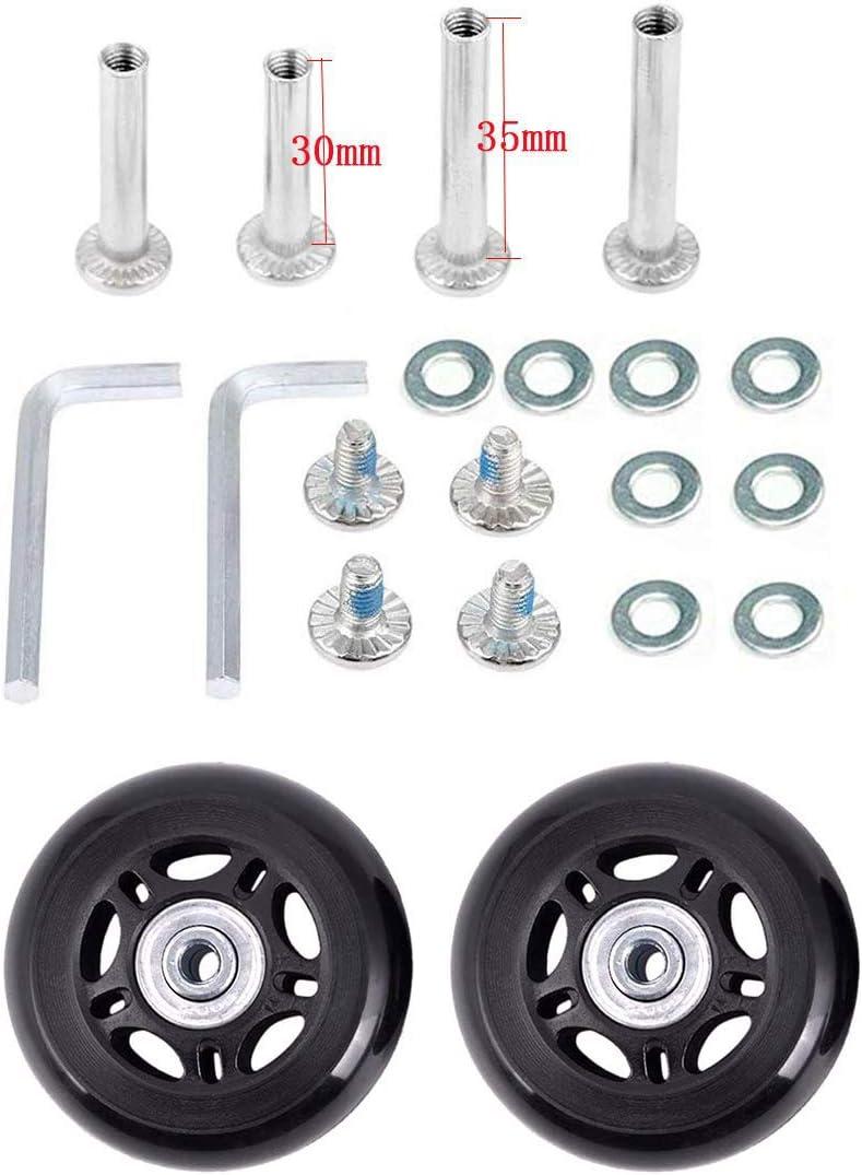 2 Sets Luggage Suitcase Wheels Replacement,60/64/68/70/75/78mm Inline Outdoor Skate Replacement Wheels,Rubber Swivel Caster Wheels Repair Kits (OD:64 W:18 ID:6 Axles: 30 & 35)
