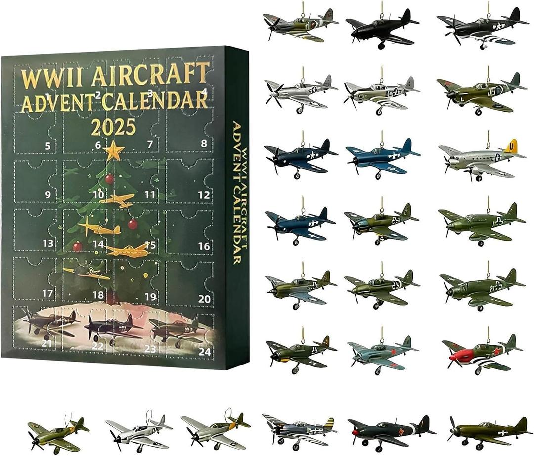 WWII Aircraft Advent Calendar 2025, 24 Mini Warbirds Christmas Countdown Calendar with Fighter Planes, Bombers & Historical Aircraft Models, Airplane Advent Calendar for Collectors & Aviation Lovers