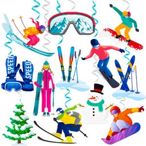 Skiing Hanging Swirls Snowboard Party Hanging Decoration Winter Ski Ceiling Streamer Skiing Themed Birthday Party Decoration for Sport Skier Baby Shower Supplies
