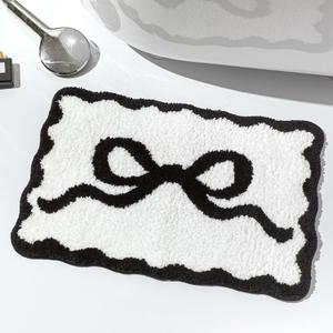 Black Scalloped Bow Bathroom Mat 16" x 24" Non Slip Coquette Bow Rug Cute Aesthetic Scallop Carpet Preppy Room Decor Microfiber Absorbent Bath Rug for Bathroom Bathtub Shower Bedroom