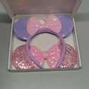 2 Pack Pink Purple Mouse Ears Headbands for Women Girls, Sequin Bow Headband for Cosplay Costume Birthday Party Decorations Hair Accessories