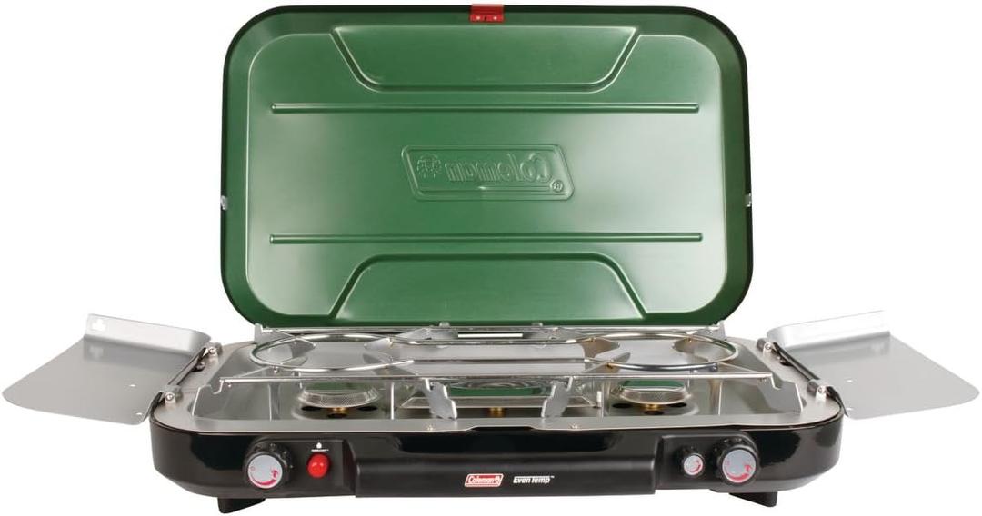 Coleman Classic 3-Burner Propane Camping Stove with InstaStart Ignition, Portable Cooktop with 3 Adjustable Burners & 28,000 BTUs of Power for Camping, Tailgating, Grilling, Hunting & More (Green)