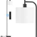 SIBRILLE Floor Lamp with Linen Shade, Dimmable Tall Standing Lamp with Remote Control & 3 Color Temperatures, Modern Corner Floor Lamps for Living Room Bedroom Office, 9W LED Bulb Included