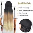 Hat Wig for Women Baseball Cap with Braided Hair Attached 24inch long Synthetic Box Braid Wig Hat Adjustable Cap with Ombre Black Brown Blonde Braids for Daily Outdoor Use