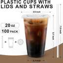 Lamosi 100 Pack 20 oz Clear Plastic Cups with Lids and Straws, Disposable Iced Coffee Cups with Lids for To-Go Cold Drinks, Smoothies and Slushie