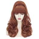 Wiggy Mermaid Brown Beehive Wigs for Women, Auburn Vintage Bouffant Wig, Long Copper Curly Victorian Fembot Wig 50s 60s 70s for Women for Halloween Costume Party + Cap
