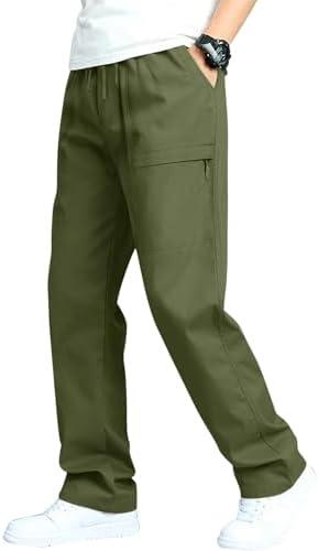 DOWMQ Men's Casual Cargo Pants Workout Sweatpants Joggers Stretch Hiking Drawstring Tactical Trousers, Large