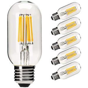 Dimmable T45 LED Edison Bulb,2700K Warm White,6W Antique Tubular LED Filament Bulbs,60 Watt Equivalent E26 Base,550Lm,Pack of 6