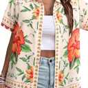 MYMORE  Womens Hawaiian Shirt Luau Party Tropical Vacation Button Down Shirts Short Sleeve Beach Hawaii Floral Print Top (Small, 01_apricot)