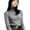 FMAOHFE Womens Turtleneck Sweaters - Soft Ribbed Knit Fitted Pullover, Warm Business Casual Fall Winter Layering Shirts Gray XL