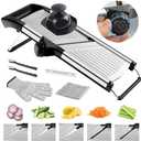 NIOSAVM commercial Mandoline Slicer,Stainless Steel Vegetable Slicer,non-slip mandoline slicer for kitchen,Keto,Potato,cucumber,4 Blades & Cut-Resistant Gloves(Includes Brush & Cloth).