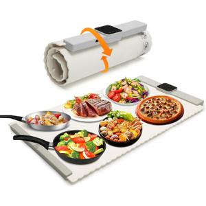 Portable Food Warmers: Roll Up Silicone Heating Mat for Food - Foldable Electric Warming Tray Party Essentials Hot Plate Keep Food Warm Heating Trays for Parties Buffet Serving Food (M)