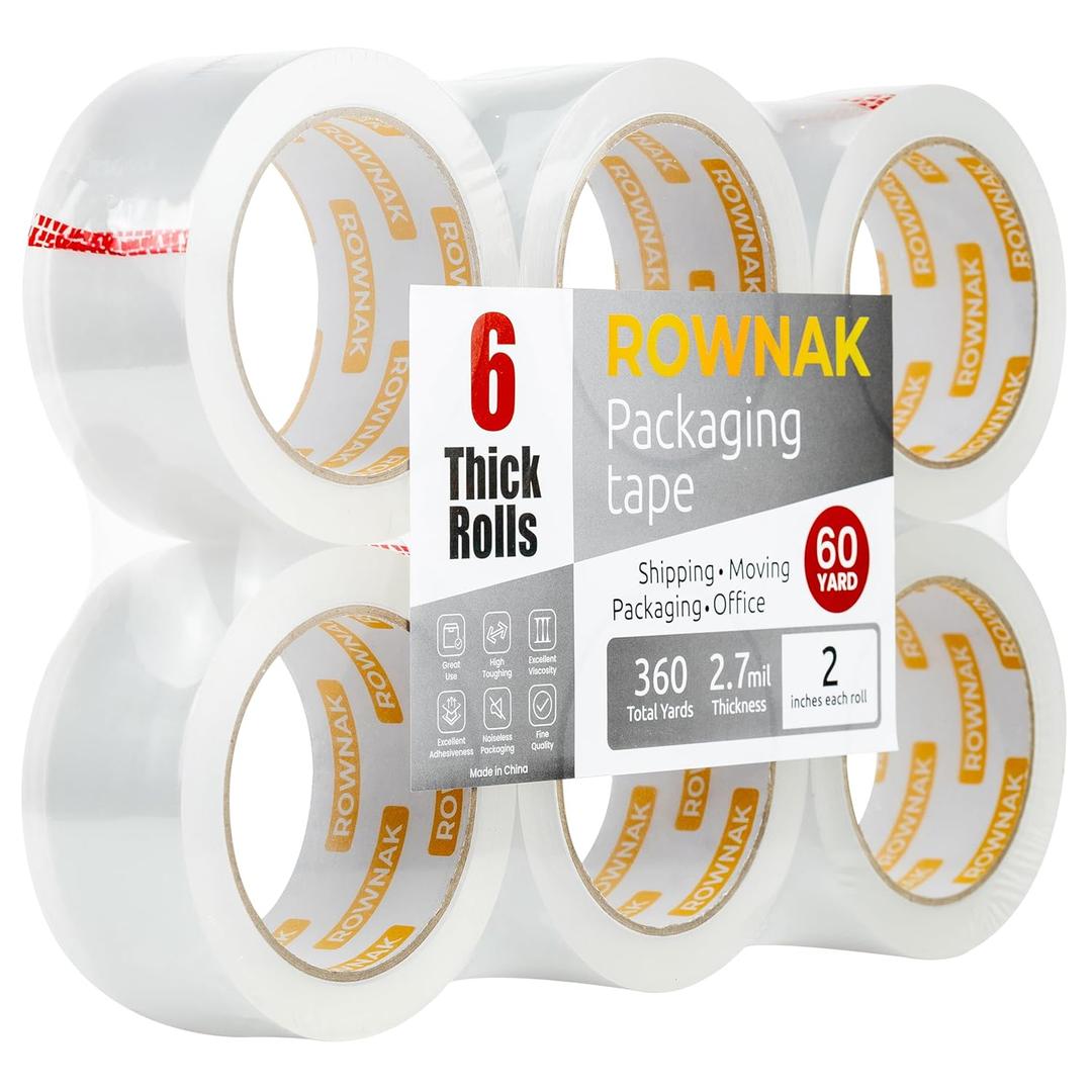 Clear Packing Tape 6 Rolls - Heavy Duty Packaging Tape 2.7mil Thick, 2.0 in. Wide x 60 Yards - Strong Adhesive, Silent, Reliable Package Tape for Home Office Shipping Moving Sealing