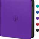 Premium Zip Card Binder 12 Pocket, Fabmaker 912 Pockets Trading Card Binder, PU Zipper Card Collection Album, Sturdy Side-Loading Card Book Holder for MTG, TCG, Game Cards, Sports Cards, Purple (12 Pocket - 15" x 13.6")