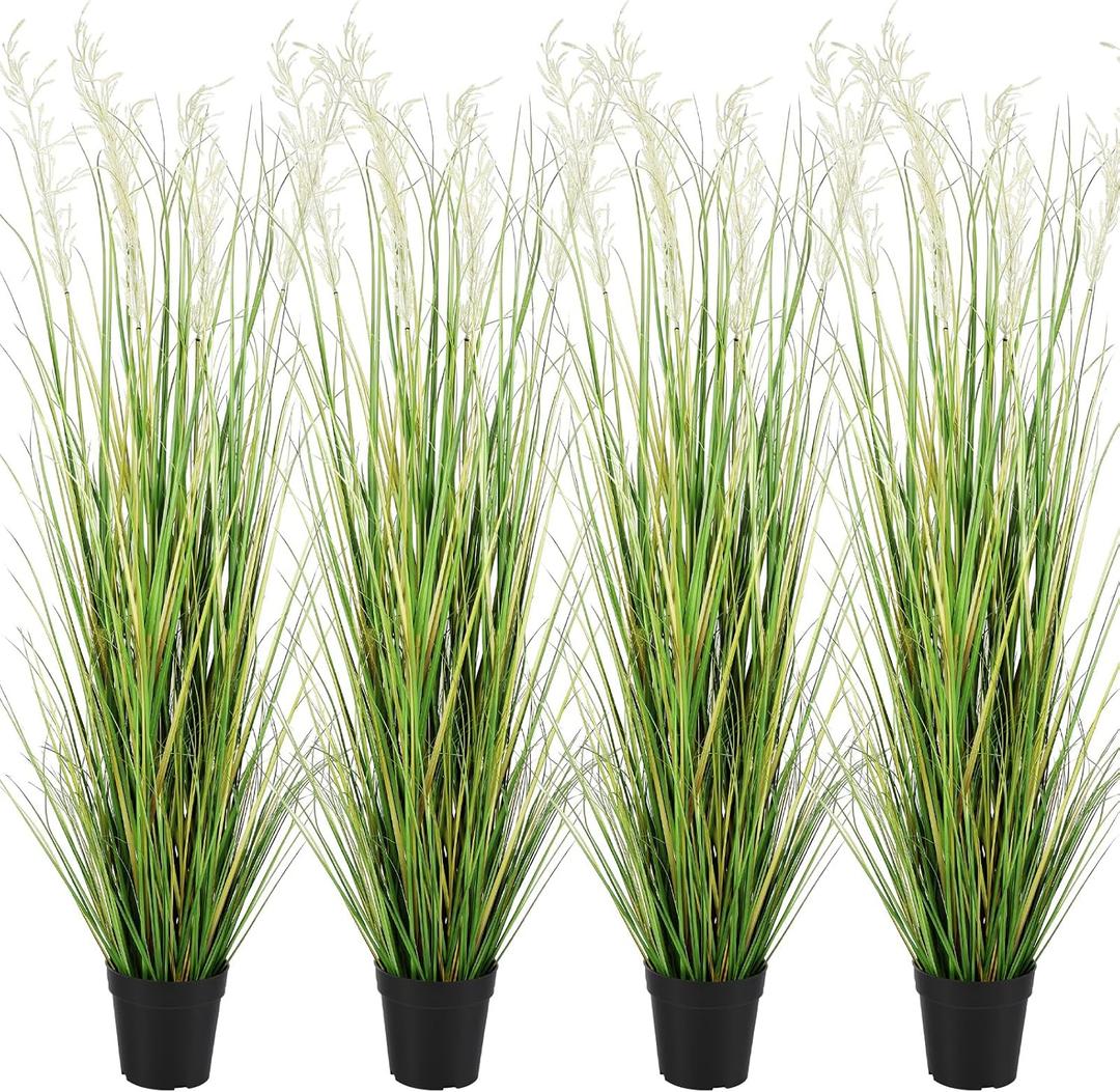 Jexine 4 Pcs 5 ft Tall Artificial Grass Plant Potted Artificial Greenery Floor Plants Faux Pampas Grass Tall in Pot for Housewarming Gift House Garden Bathroom Lobby Outdoor Decoration
