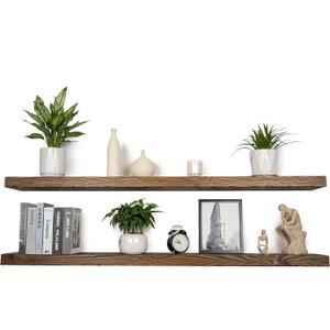 Floating Shelves 72 inch Long 8 "deep Set of 2, Heavy Duty Wood Wall Mounted Shelves for Bathroom Living Room Kitchen, Book Shelves with Thickened Hidden Bracket-Distressed Walnut
