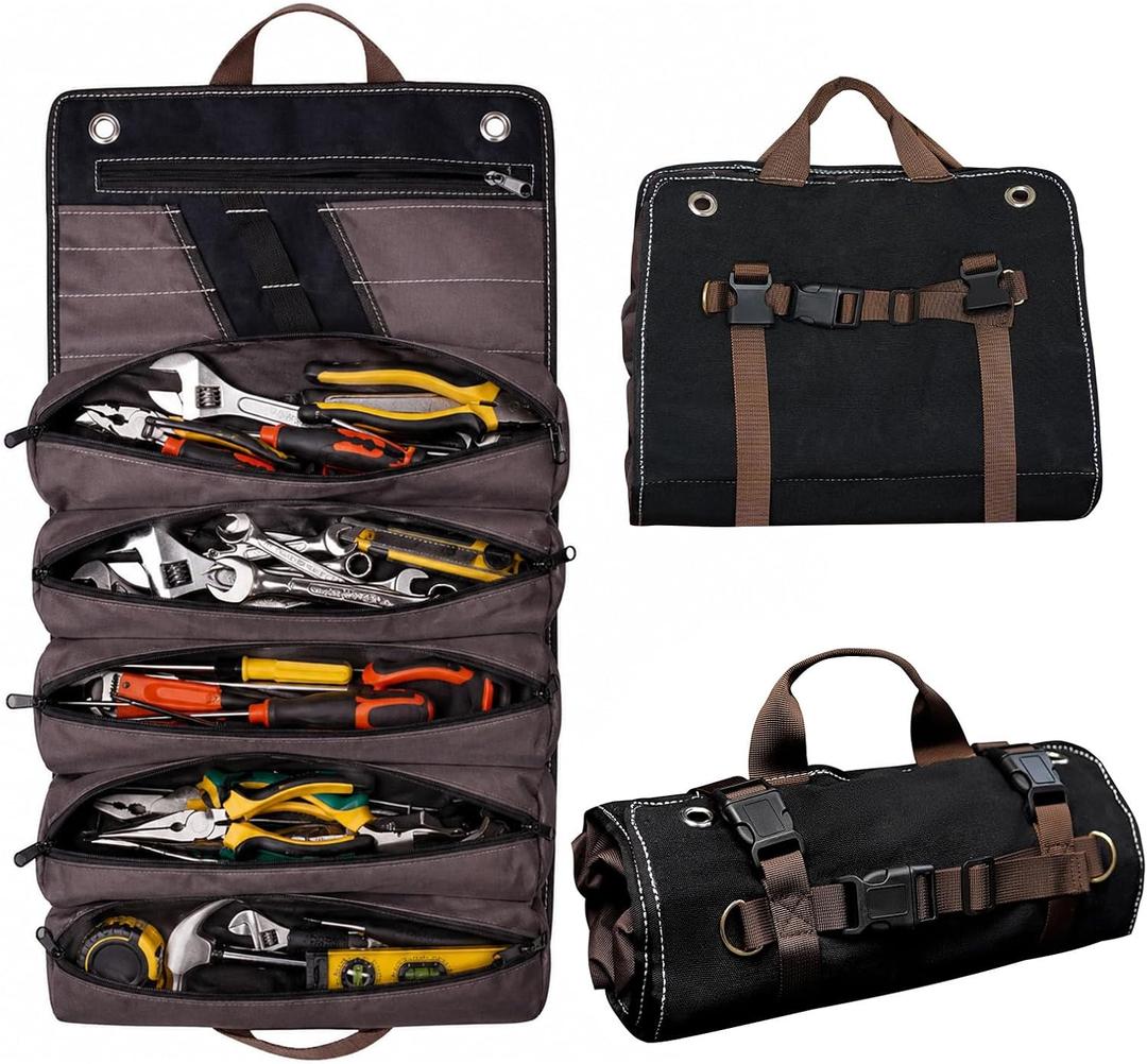 Roll Up Tool Bag Organizer for Men Heavy Duty Tool Wrap Roll Bag Organizers 15L Portable Rollup Toolbag Pouches for Wrenches, Sockets, Hand Tools for Mechanics & Electricians