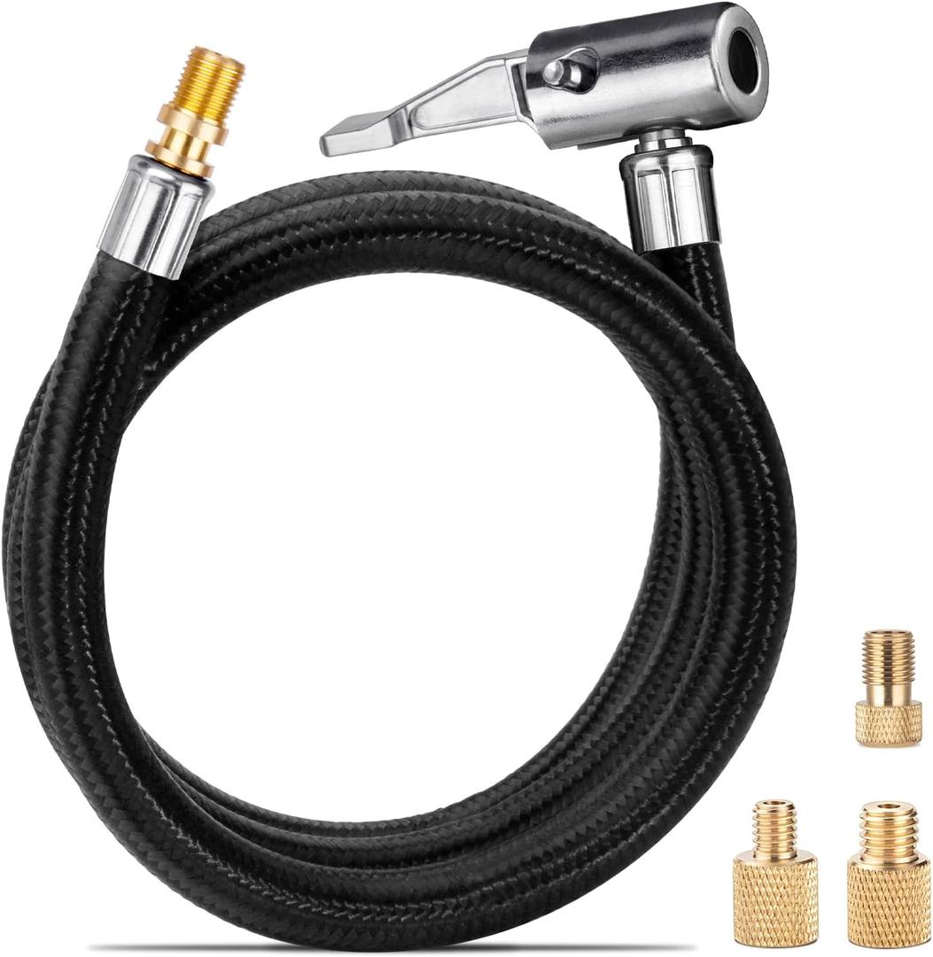 31" Upgraded Lengthened Tire Inflator Hose Adapter &Converting Nuts, Lock On Air Chuck with Hose and Tire Schrader Valve Fine Thread, for tire pump's Twist On Convert to Lock On Connection