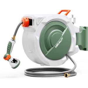 HIRALIY Retractable Garden Hose Reel 5/8'' x 65 ft + 6 ft, Super Heavy Duty, Any Length Lock, Automatic Rewind, Wall Mounted and 180 Swivel Bracket