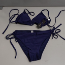 Tempt Me Women Triangle Bikini Sets Halter Two Piece Sexy Swimsuit String Tie Side Bathing Suit (Small, Navy Blue)