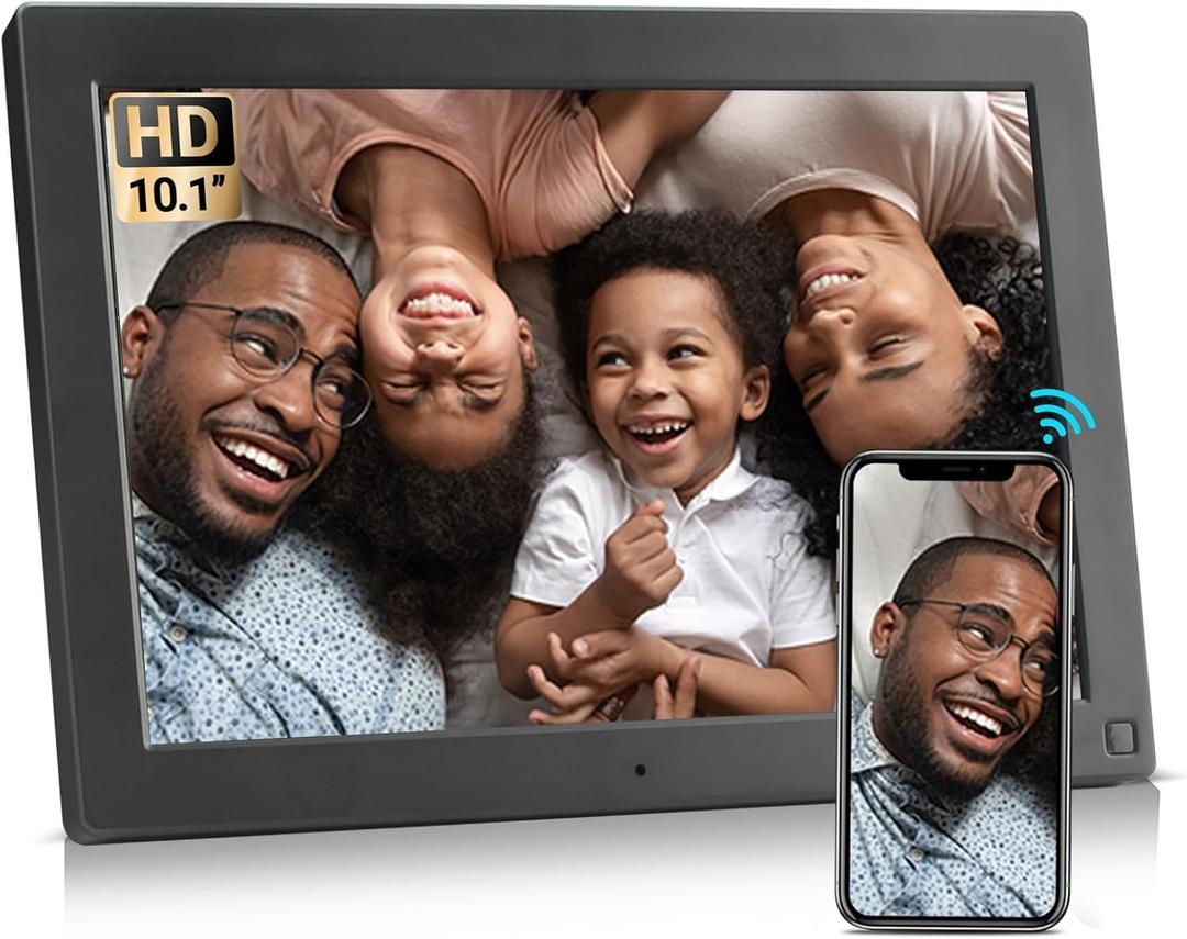 BSIMB 10.1 Inch Digital Picture Frame Touch Screen, 1280x800 HD Electronic Photo Frame Album Display 32GB, Share Pictures/Videos via App/USB/SD Easy Setup Gifts for Mom, Auto-Rotate, With Remote, Matte Black