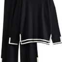 LILLUSORY Women Fall 2 Piece Lounge Set Outfits Sweatsuits Long Sleeve Sweater Tops Wide Leg Pants (Medium, Black)