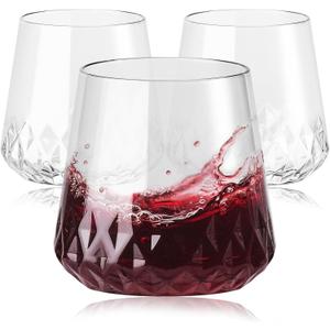 40 Pack Rhombus Plastic Wine Glasses,Heavy Duty Disposable Wine Champagne Whiskey Glasses Unbreakable Clear Plastic Cocktail Glasses for Party Wedding Birthday (Transparent-Rhombus-13.5oz)