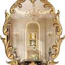 Oval Gold Baroque French Vintage Wall Mirror, 24"x16" Antique Vanity Ornate Decorative Mirror with Metal Frame, Carved Pattern for Living Room, Entryway, Hallway, Bedroom,Bathroom