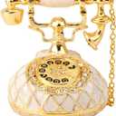 QIFU Hand Painted Small White Telephone Style Enameled Trinket Box Hinged, Unique Gift for Family