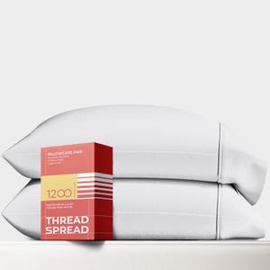 Thread Spread 100% Egyptian Cotton Pillow Cases King Size Set of 2 - Luxury 1200 Thread Count Sateen White Pillow Covers, Soft & Breathable 5 Star Hotel-Quality Pillowcases, Fits King Size Pillows