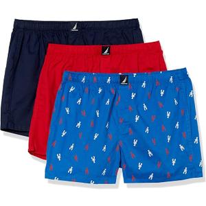 Nautica mens Cotton Woven, Pack of 3, Boxer XL, Peacoat/Bright Red/2 Color-lobster