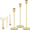 Gold Taper Candle Holders, Candlestick Holders, Candle Holders with 3 in 1 Candle Accessory Set, Metal Candle Stand for Mantle Table Centerpiece, Weddings, Dining, Housewarming(Set of 6)