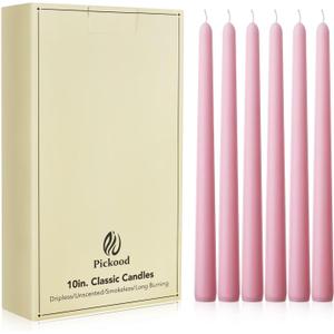 New Burning Formula Unscented Dripless 10-Inch Taper Candles Set of 12 - Pink, for Wedding, Dinner - Smokeless, Long Burning - Hand Poured, Colored Tall Candlesticks - Rosa 