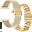 2 Pack for Apple Watch Bands for Women,Metal Strap for Apple Watch Series 10,Mesh Stainless Steel Replacement for iWatch 10,9,8,7,6,5,4,3,2,1,SE,SE 2nd,Ultra (Gold), 42MM/44MM/45MM/46MM/49MM