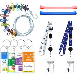 9 Pcs Cruise Ship Essentials Kit Include Cruise Luggage Tags, Lanyards for Cruise Ship Cards, Beach Towel Bands, Travel Clothesline, Cruise Essentials 2026 with All Cruise Lines