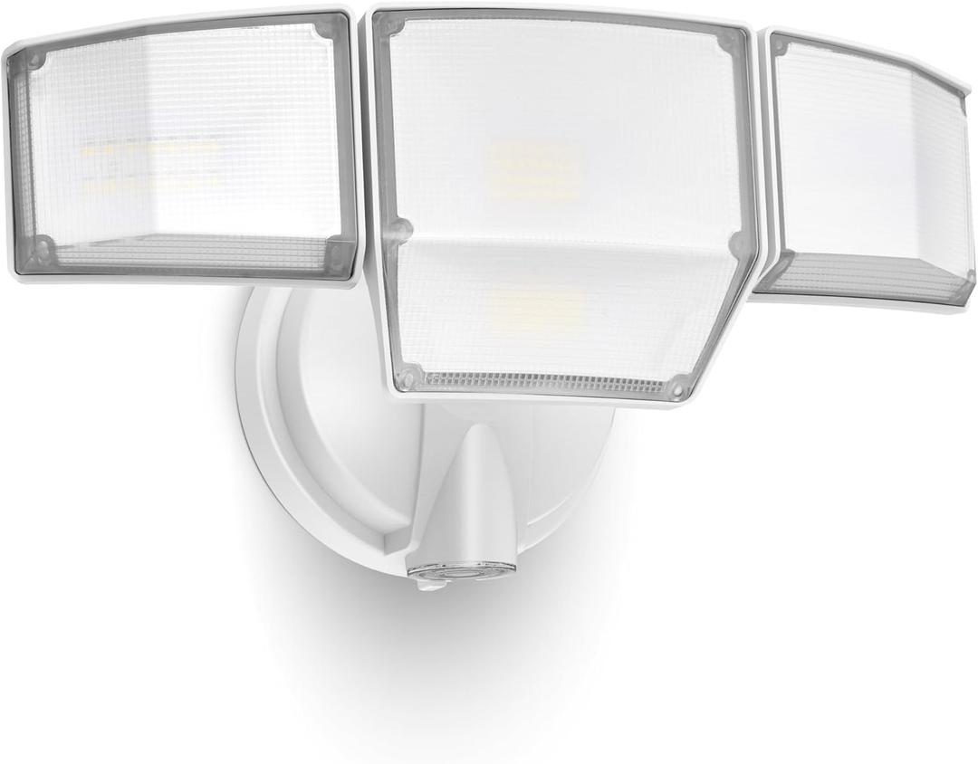 LUTEC 80W Dusk to Dawn Flood Lights Outdoor, 9000LM Super Bright LED Security Light with Photocell, IP65 Waterproof, 5000K Daylight, Hardwired 4 Heads Floodlight for Garage, Yard, Patio (White)