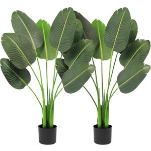 KOL 45in 2-Pack Artificial Bird of Paradise Trees, Fake Silk Tropical Banana Leaf Tree, Lifelike Faux Plants for Home Office Living Room House, Perfect Housewarming Gift, Indoor Outdoor Decor