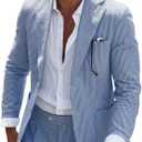 Leisure Mens Striped Seersucker Slim Fit Suit Grooms Lightweight Sear Sucker Suit for Wedding (Blue, XL)