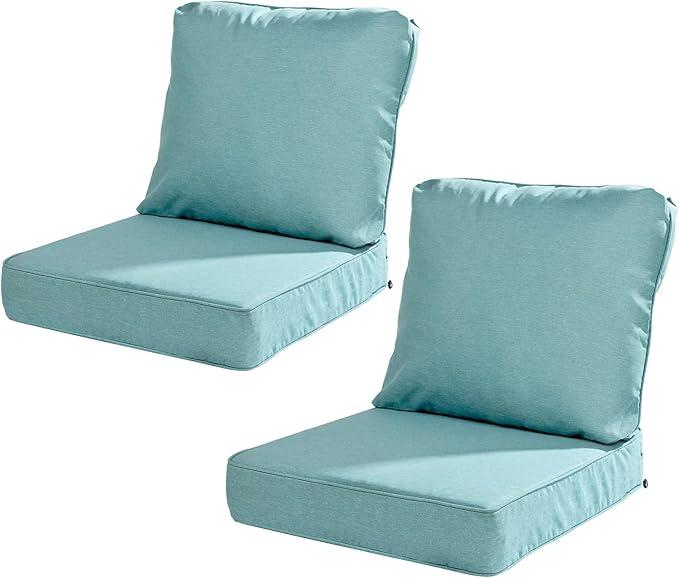 24 x 26 Inch Outdoor Seat Cushion Set of 2, Water-Resistant & Fade Resistant Deep Seat and Back Cushion with Removable Cover for Patio Furniture Chair, Sofa and Couch, Caribbean Turquoise