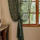 YJ YANJUN Boho Lace Curtains 54 inch Length 2 Panels -Vintage Floral Crochet Sheer Panels with Tassel for Living Room Bedroom Light Filtering Cottagecore Bohemian Drapes Dark Green W59 x L54