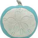 White and Turqoise Coastal Pumpkin Home Decor, Fall Beach Wedding Decoration with Cute Faux Sand Dollar Seashell, 6.75 x 3.25 x 7 inch