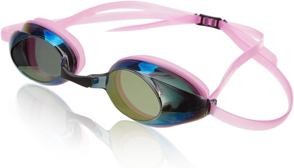 Sporti Unisex Adult Antifog S2/S3 Mirrored Goggle - Anti-fog lenses, Sleek Goggles For Swimming With Durable Construction (Gold Mirror Smoke Lens/Pink Frame)