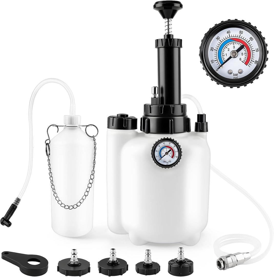 3L Manual Brake Bleeder Kit, One Person Brake Fluid Bleeding Vacuum Pump with 1L Catch Bottle and 4 Master Cylinder Adapters for Brake & Clutch System, Suitable for Most Vehicles