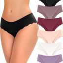6 pack Seamless Underwear for Women Sexy Low Rise Hipster Wave Edge No Show Bikini Panties Womens Cheeky (Large)