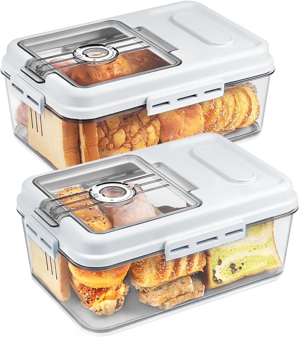 Dynta 1 Pack Bread Box for Kitchen Countertop Airtight Bread Storage Container with Lid Time Recording Plastic Bread Keeper for Homemade Bread, Toast, Loaf and Cookies