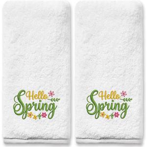 FUTBU Spring Hand Towels 14x30 Inches for Bathroom, Embroidered Towels for Bathroom Set of 2 Holiday Spring Flowers Gifts Decorations 100% Cotton Soft Towels for Kitchen Bath Green