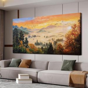 Canvas Wall Art Decor Art Work for Wall Decor Large Wall Art for Living Room White Foggy Forest Wall Art Decor Mountain Sunset Botanical Wall Art 29" x 58" Art Work for Home Ofiice Bedroom Wall Decor