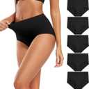 Molasus Women's Cotton Underwear High Waisted Full Coverage Ladies Panties (Regular & Plus Size) (X-Large, Black-5pack)