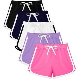 Resinta 5 Packs Girls Cotton Athletic Shorts Active Running Shorts Toddler Summer Shorts Dolphin Dolphin Yoga Shorts (10-12yrs)
