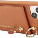 2 x for iPhone 15 Plus Case with Card Holder for Women,for iPhone 15 Plus Phone Case Wallet with Strap Credit Card with Kickstand Zipper Case for Apple15plus - Brown